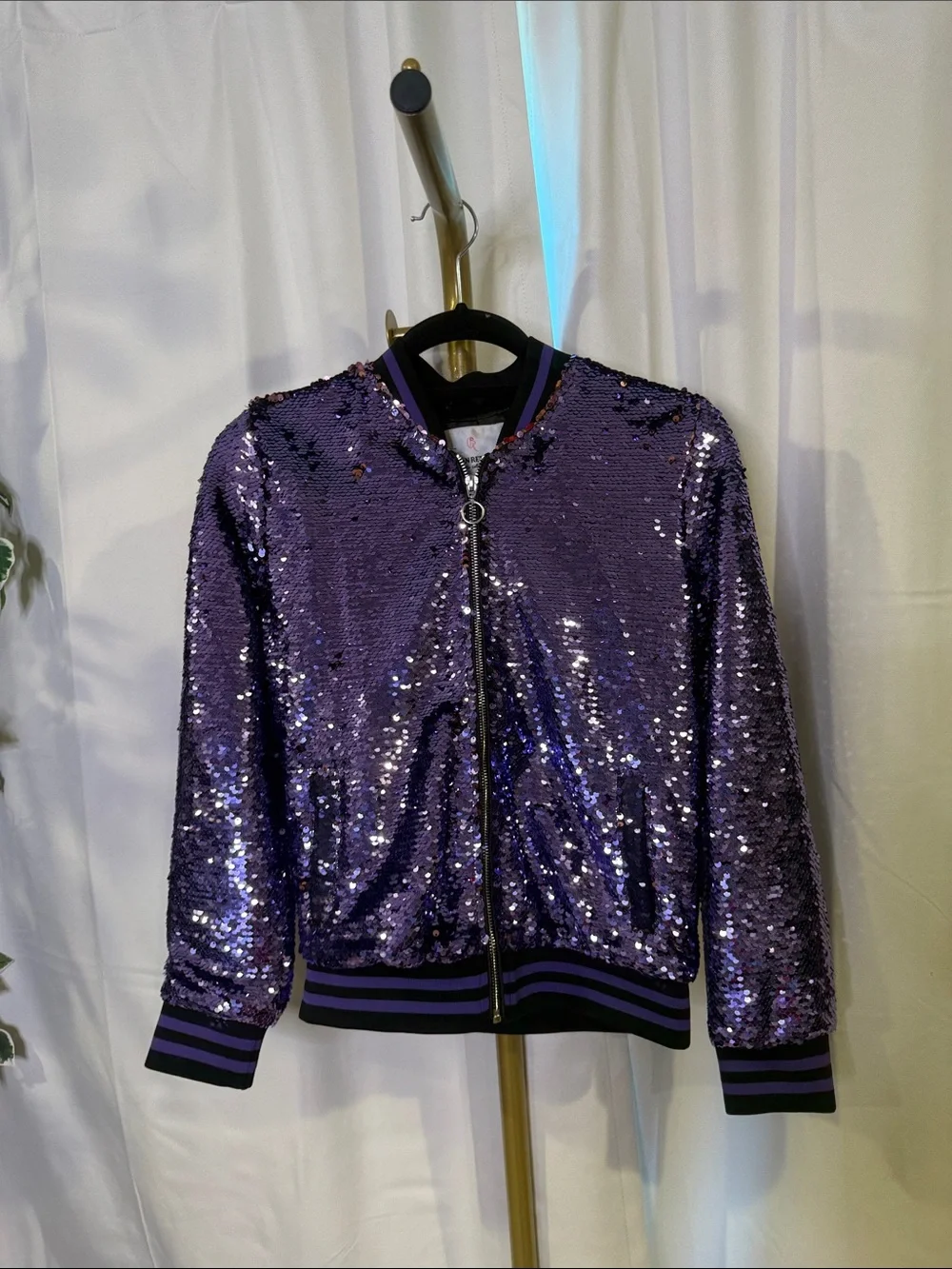 Urban Republic Nordstrom Sequin Bomber Zip Up Glitter Sparkle Girls Purple